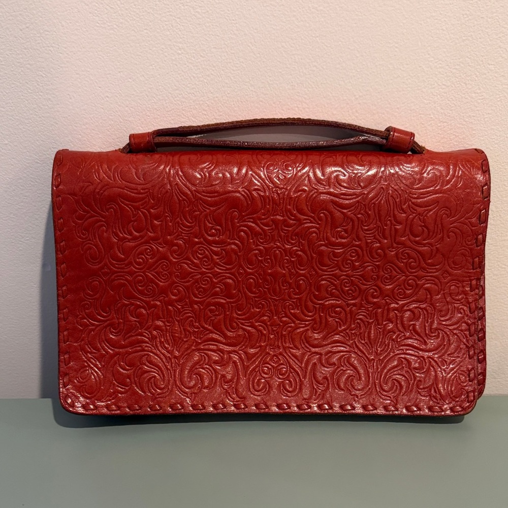 Vintage 90s JCrew Red Embossed Leather Handbag (Rare!)